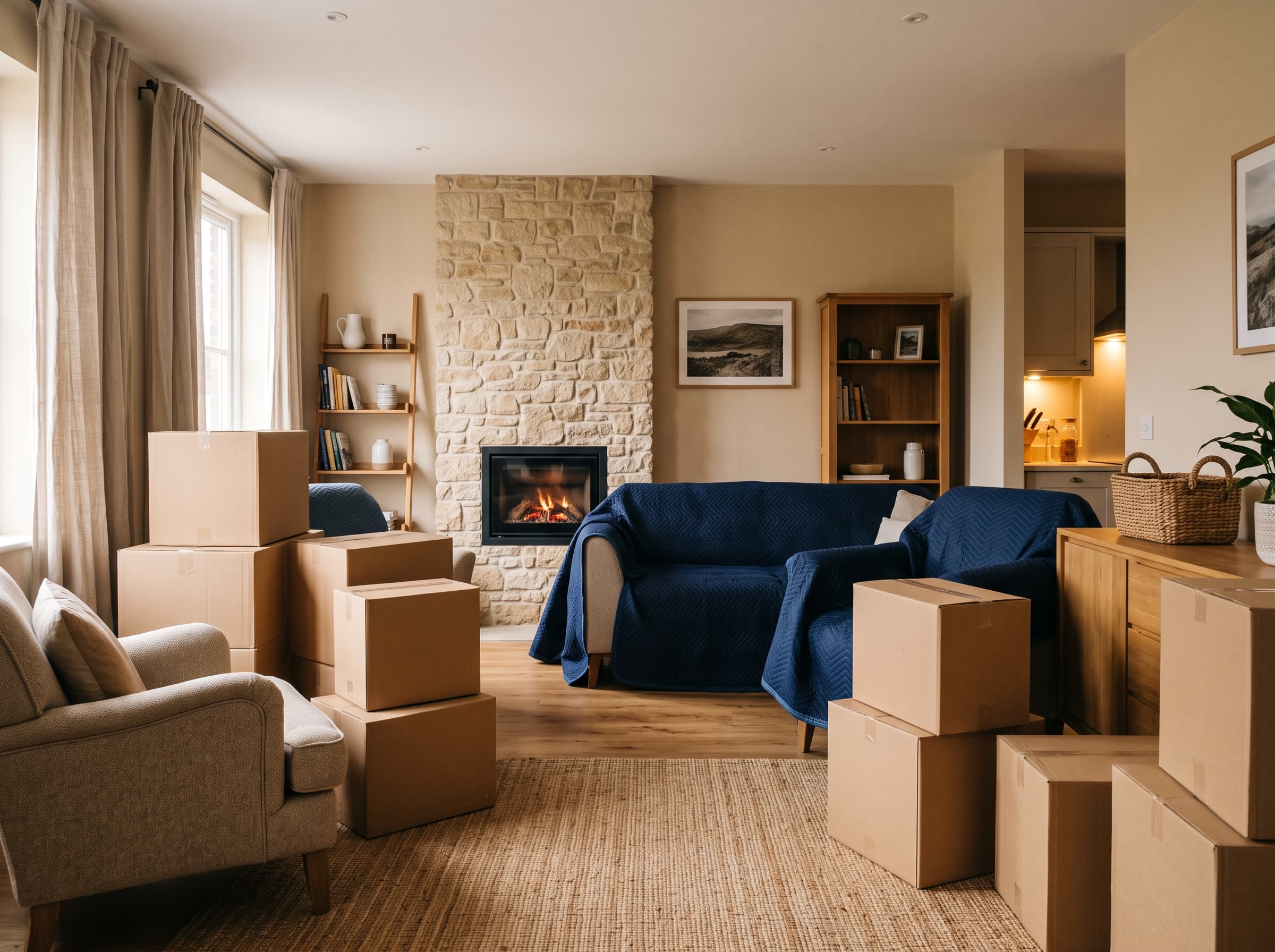 Intérieur d'un appartement chaleureux en cours de déménagement